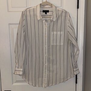 Banana Republic Women’s Ivory Shirt with Gray Vertical Stripes XL